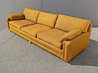 Vintage Mid Century Modern Long Gold Sofa Couch On Castors