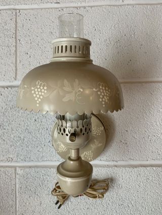 Vintage Tole Grapes Vines Metal Wall Sconce Lamp Mid - Century Hurricane Globe
