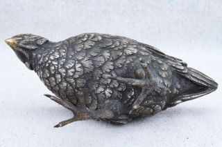 Antique Japanese Meiji Period Silvered Bronze Quail Bird Figurine Sculpture 6½ 
