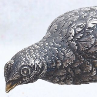 Antique Japanese Meiji Period Silvered Bronze Quail Bird Figurine Sculpture 6½ 