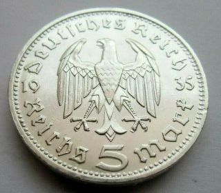 (302) Antique Wwii German 3rd Reich 1935 D 5 Reichsmark Silver Coin