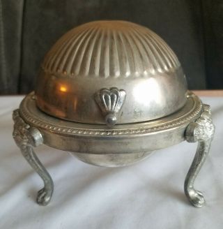 Antique Flip Top Silver And Glass Ashtray
