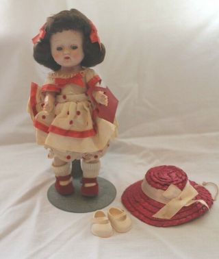 Vintage Small Eye Cosmopolitan Brunette Curl Ginger Doll Outfit & Box