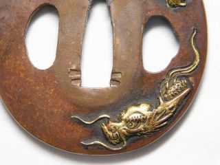 SIGNED Gold Dragon TSUBA 18 - 19thC Japanese Antique Edo Koshirae 4