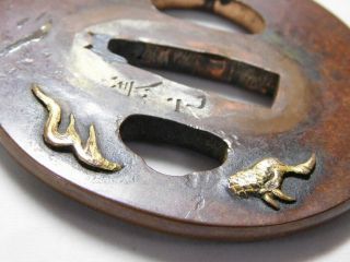 SIGNED Gold Dragon TSUBA 18 - 19thC Japanese Antique Edo Koshirae 8