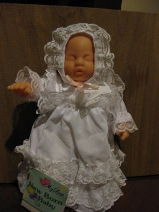 Vintage Simba 10 " Doll Born Soft Baby Sleeping Lace Bonnet Frilly Gown