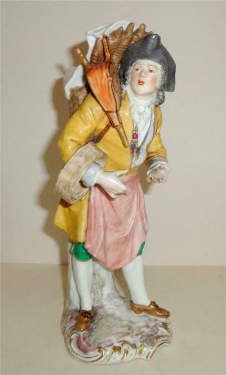 Antique German Porcelain Figure Mettlach ? Pedlar Merchant 9 " 19thc