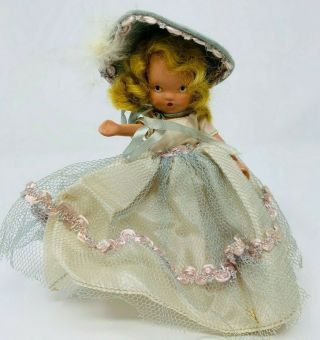 Vintage Bisque Nancy Ann Storybook Doll - Blond - Formal Dress And Feathered Hat