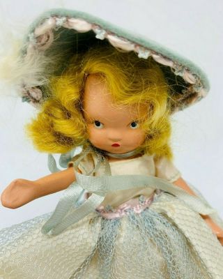 Vintage Bisque Nancy Ann Storybook Doll - Blond - Formal Dress and feathered hat 2