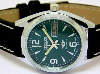 Citizen Automatic Men,  S Steel Vintage Day Date Green Dial Wrist Watch Run Ordeu