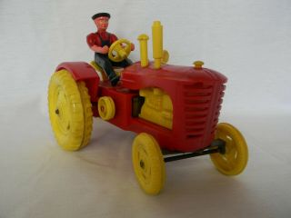 ANTIQUE DIECAST PLASTIC TOY FARM TRACTOR DRIVER WIND - UP RELIABLE MASSEY HARRIS 4