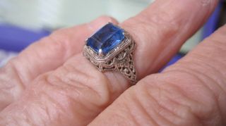 Antique Ostby Barton Ob Sterling Silver,  Blue Stone Filigree Ring Size 5