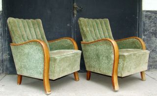 Art Deco Cloud Back Armchairs,  Club Cocktail Chairs.  Antique Vintage Halabala