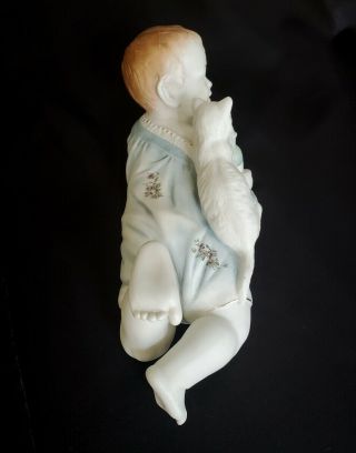 Large Antique Victorian Germany Bisque Porcelain Piano Baby Figurine w/ Cat 4
