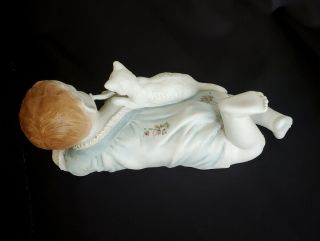 Large Antique Victorian Germany Bisque Porcelain Piano Baby Figurine w/ Cat 5