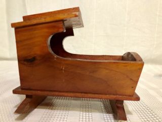 Vintage Doll Or Teddy Bear - Miniature Wooden Toy Cradle Rocker - 6 1/4 Inches