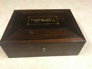 Vintage Wooden Box With Inlays - - About 10 " X 7 " X 3 "