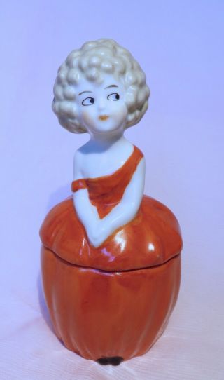 Antique Rare German Lady Powder/trinket Box/pot/jar Germany Dresser/half Doll