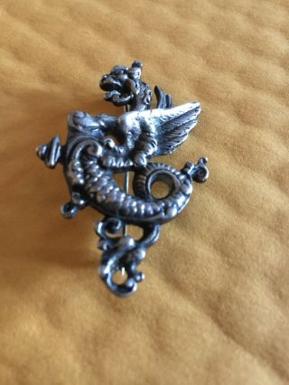 Antique Sterling Silver Brooch Pin Dragon Nouveau Jewelry