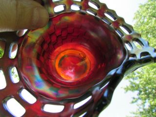 Fenton Antique Carnival Art Glass 2 Sides Up Open Edge Hat Red Tough Color