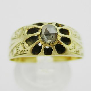 Antique 14k Gold & Old Mine Cut Diamond Ring.  Size Q