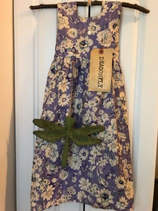 Primitive Hanging Dress Decor Purple Flower Garden Dragonfly Tag Folk Art