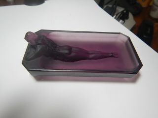 Art Deco Czech Bohemian Glass Nude Woman In Bath Purple Ashtray Antique O