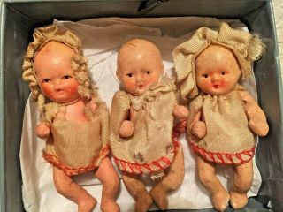 Vintage Antique Japan 2 3/4 " Jointed Triplets Babies Clothing