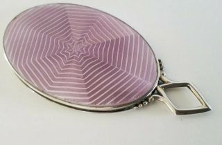 Fine Antique Art Deco Solid Silver Lilac Purple Guilloche Enamel Vanity Mirror