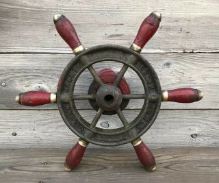 Antique Collectible Cast Iron And Wood Ship Steering Wheel Delano Bros,  Sf,  Ca