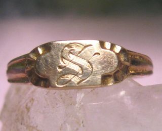 Antique Solid 10k Yellow Gold Baby Ring Initial S Signet 1g Size 1.  5 Signed Ma