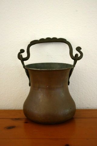 Vintage Antique Solid Copper Hanging Cauldron With Handle