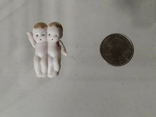 Vintage Miniature Tiny 1.  5 " Porcelain Doll Twin Infants W/ Jointed Arms,  Rare