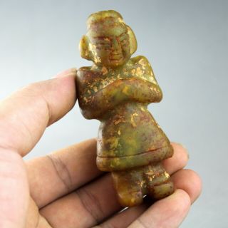 3.  5  China Hongshan Culture Old Jade Carved Ancient People Statue Pendant 0744