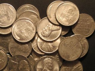 1943 - S AU UNC Roll of Lincoln Wheat Cents Antique Steel Pennies (Blemishes) 3