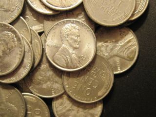1943 - S AU UNC Roll of Lincoln Wheat Cents Antique Steel Pennies (Blemishes) 6