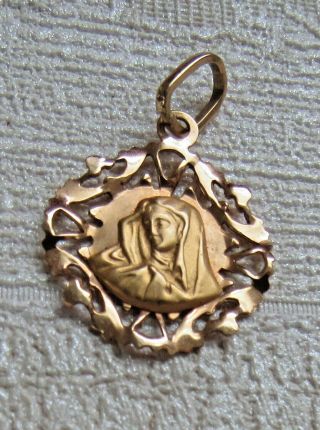 18k Solid Gold Antique Catholic Madonna Mother Mary Pendant Not Scrap