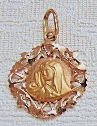 18K SOLID GOLD Antique Catholic MADONNA Mother Mary Pendant Not Scrap 2