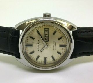 Vintage Men ' s Sandoz Automatic 25 Jewels Day & Date Wrist Watch 2