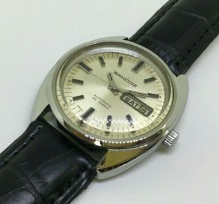 Vintage Men ' s Sandoz Automatic 25 Jewels Day & Date Wrist Watch 3