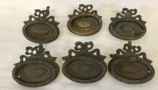 Good Set Of 6 Antique Brass / Bronze Cabinet Chest Of Drawer Handles