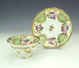Antique English Porcelain - Hand Painted Flower & Gilt Tea Cup & Saucer