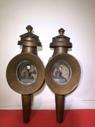 Pair Victorian Carriage Lanterns Lights Lamps Buggy Cart Brass Antique
