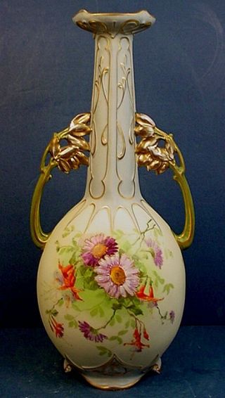 19thc Monumental Austrian Royal Lichtenstein Porcelain Art Nouveau Poppies Vase