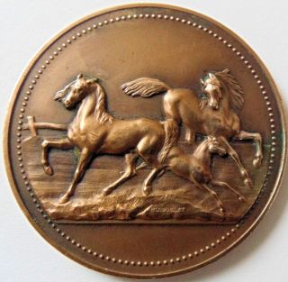 Antique French Bronze Horse Medal By Blondelet 40mm