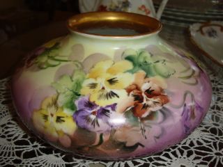 Antique Vienna Austria Hand Painted Squat Vase,  Purple Pansies & Gold,  8 " X 4 "