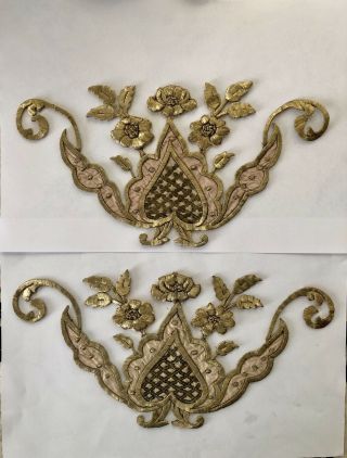 A Antique Ottoman Turkish Gold Metallic Hand Embroideries F Applique N0