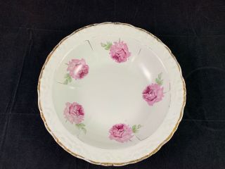 Antique Vtg Sevres Porcelain Serving Bowl Pink Roses Gold Accent