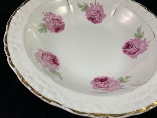 Antique Vtg SEVRES Porcelain SERVING BOWL Pink Roses Gold Accent 2