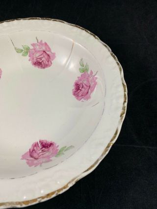 Antique Vtg SEVRES Porcelain SERVING BOWL Pink Roses Gold Accent 3